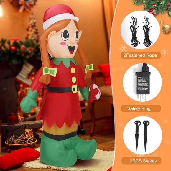 5FT Christmas Inflatable Elf Girl with LED Lights Outdoor Indoor Yard Decor - Picture 6 of 7